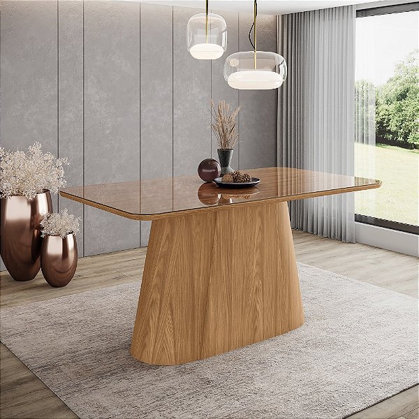 Mesa Olivia Retangular 160cm c/ Vidro - Ref. SC117-128 - Nature - Moveis Henn