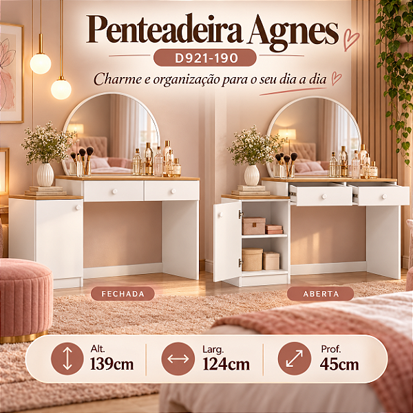 Penteadeira Agnes - Ref. D921-190 - Branco/Jequitiba - Moveis Henn