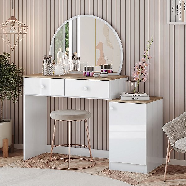 Penteadeira Agnes - Ref. D921-190 - Branco/Jequitiba - Moveis Henn