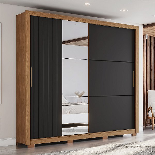 Roupeiro 02 Portas Vasti - Ref. D339-215 - Nature/Preto - Moveis Henn