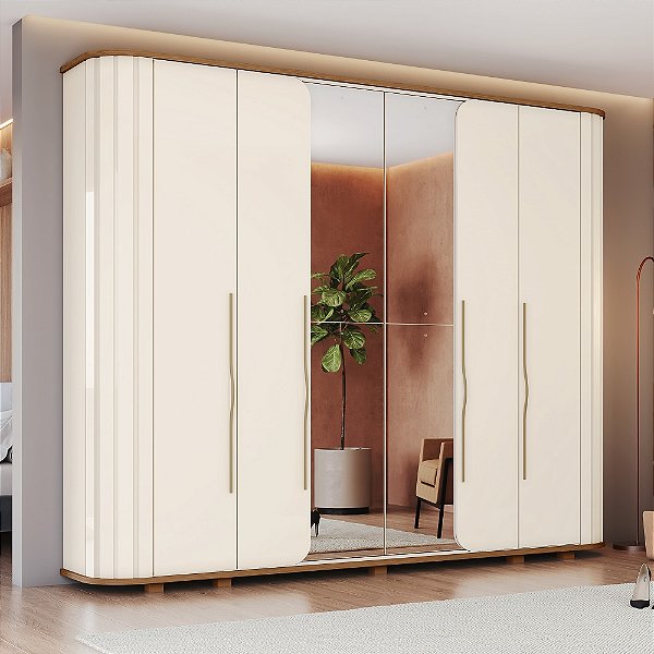 Roupeiro 06 Portas Premium - Ref. D338-129 - Off White/Nature - Moveis Henn