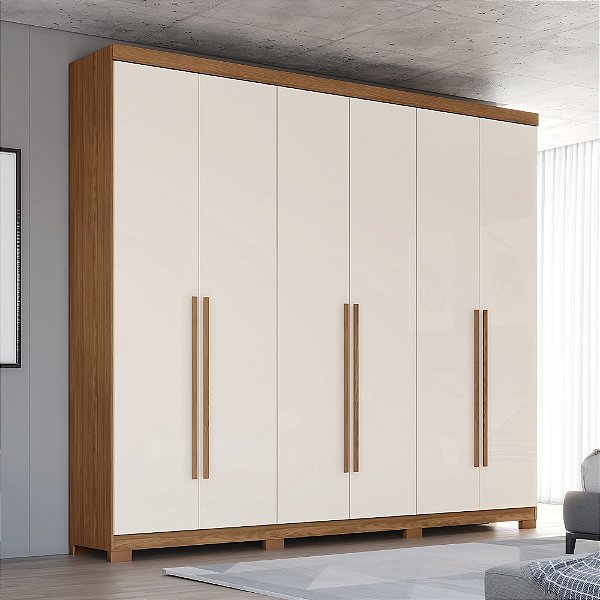 Roupeiro 06 Portas Pétrus 100% MDF - Ref. D336-127 - Nature/Off White - Móveis Henn
