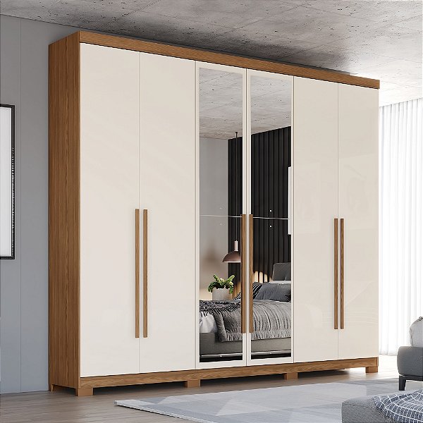 Roupeiro 06 Portas Pétrus 100% MDF - Ref. D336-127 - Nature/Off White - Móveis Henn