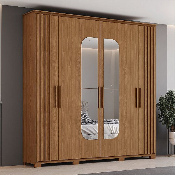 Roupeiro 06 Portas Avila c/ Espelhos - Ref. D333-128 - Nature - Móveis Henn