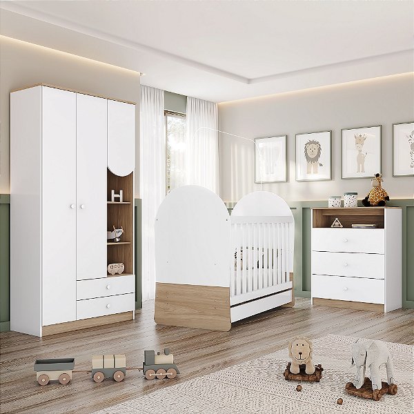 Conjunto Infantil Magia - Branco/Jequitibá - Móveis Henn