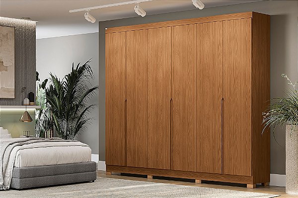 Roupeiro 06 Portas 04 Gavetas c/ Pé 100% MDF - Ref. CB02R582 - Canela - Kappesberg