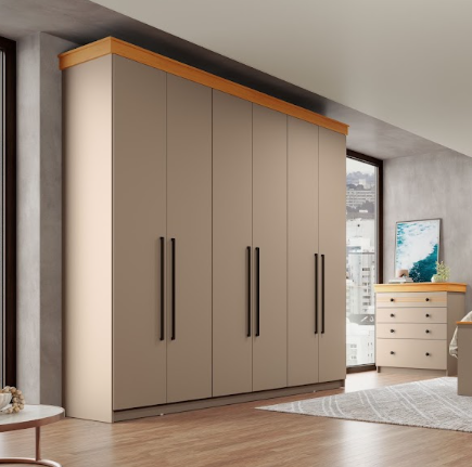 Roupeiro 06 Portas 02 Gavetas London 100% MDF - Corda/Freijo - Móveis Primavera