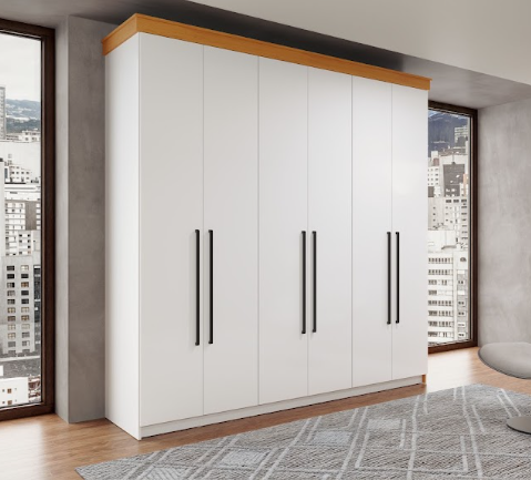 Roupeiro 06 Portas 02 Gavetas London 100% MDF - Branco/Freijo - Móveis Primavera