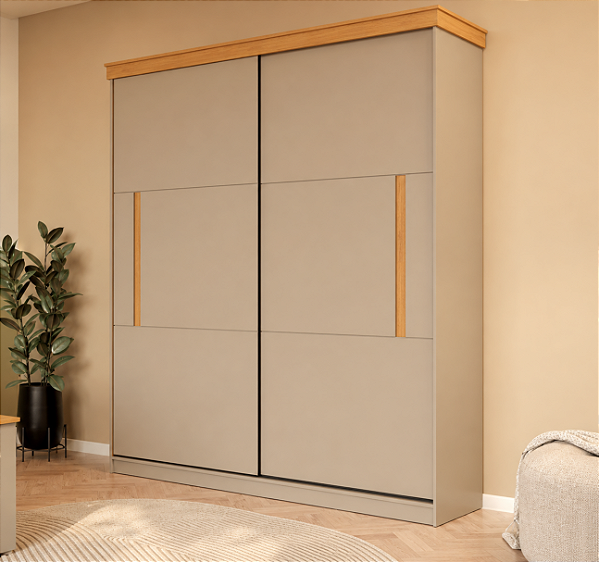 Roupeiro 02 Portas 02 Gavetas Bristol 100% MDF - Corda/Freijo - Móveis Primavera
