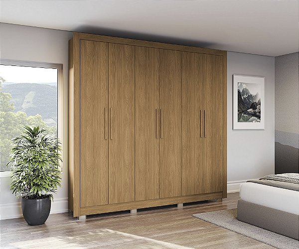 Roupeiro 06 Portas 02 Gavetas com Pé - Ref. CB02M569 - Canela - Kappesberg