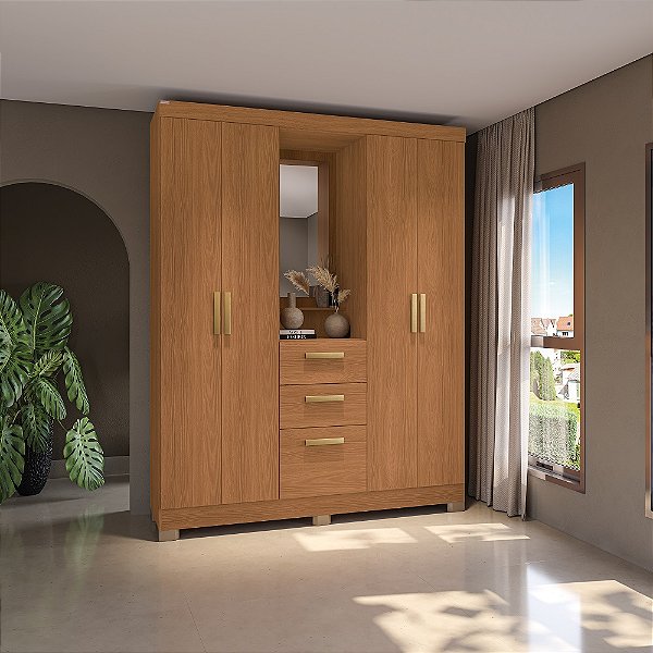 Roupeiro 05 Portas 02 Gavetas c/ Pé - Ref. CB01R591 - Canela - Móveis Kappesberg