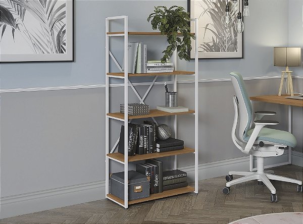 Estante Alta com Prateleiras LI006 - Canela/Branco - Linha Industrial - Kappesberg