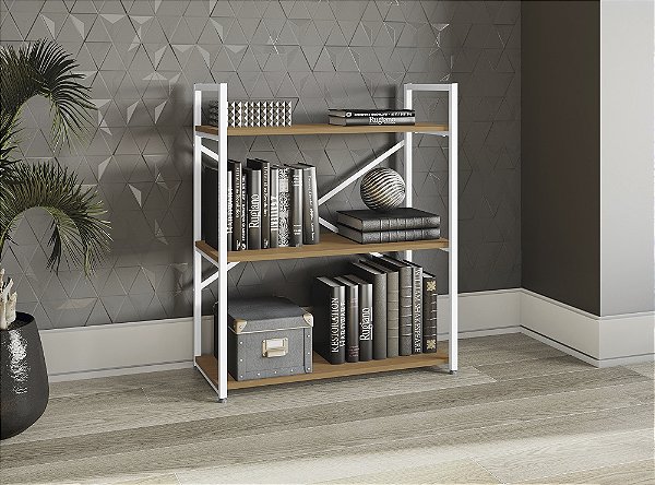 Estante Baixa com prateleira LI007 - Canela/Branco - Linha Industrial - Kappesberg