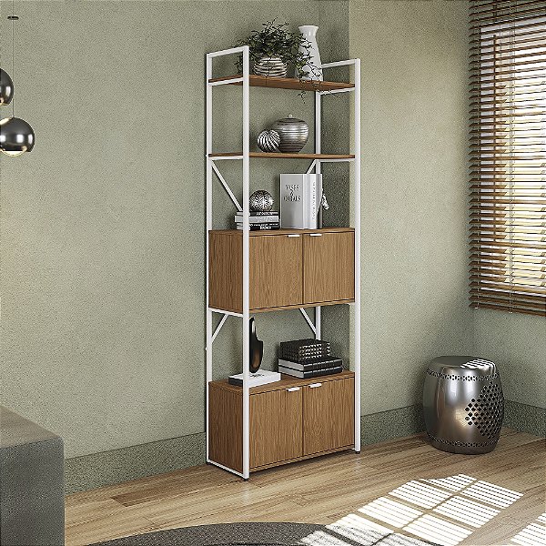 Estante Alta c/ Portas - LI018 - Canela/Branco - Linha Industrial - Kappesberg