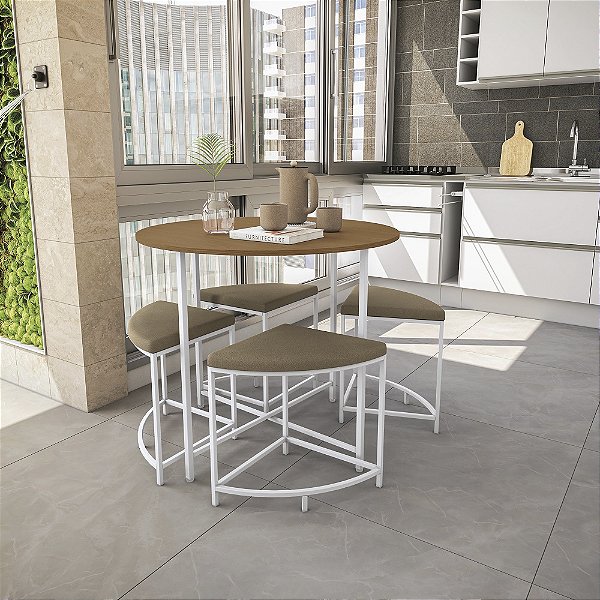 Mesa com 04 Bancos - Ref. LI038 - Canela/Branco - Linha Industrial - Kappesberg