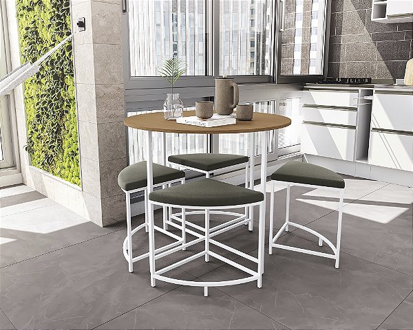 Mesa com 04 Bancos - Ref. LI038 - Canela/Branco - Linha Industrial - Kappesberg