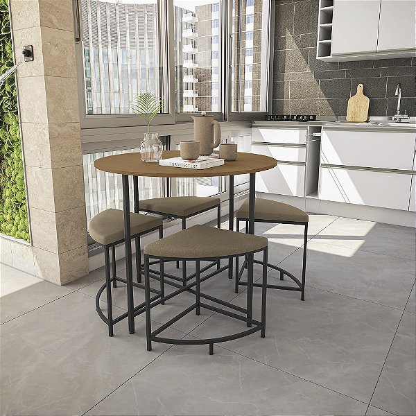 Mesa com 04 Bancos - Ref. LI038 - Canela/Preto - Linha Industrial - Kappesberg