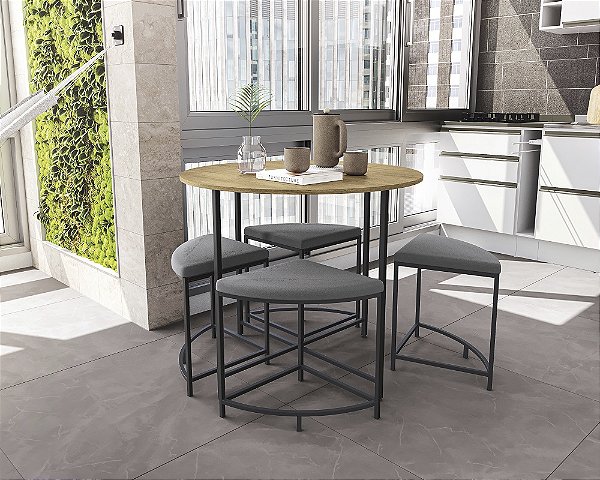 Mesa com 04 Bancos - Ref. LI038 - Freijó/Preto - Linha Industrial - Kappesberg