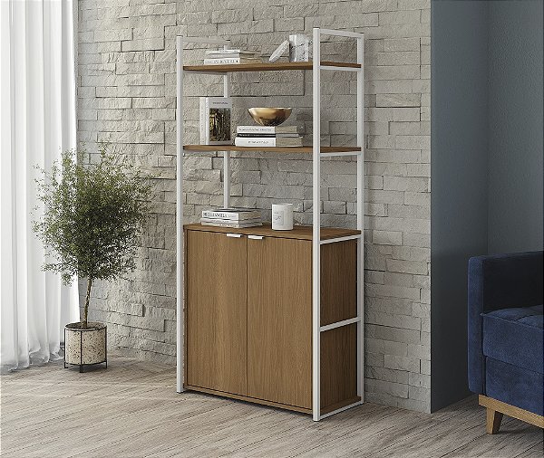 Estante Alta c/ Portas - LI041 - Canela/Branco - Linha Industrial - Kappesberg