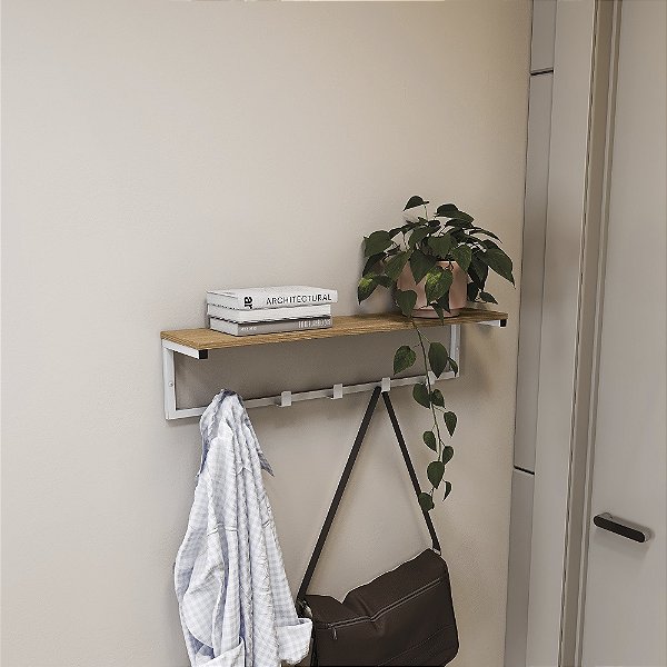 Prateleira c/ Cabide - LI042 - Canela/Branco - Linha Industrial - Kappes Crome