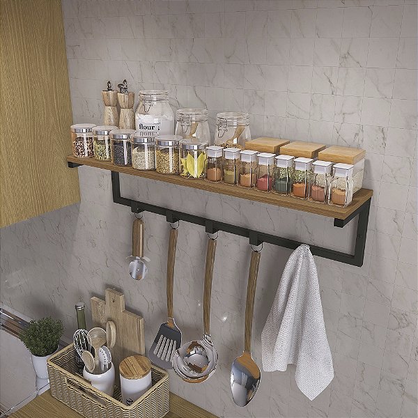 Prateleira c/ Cabide - Red. LI042 - Canela/Preto - Linha Industrial - Kappes Crome