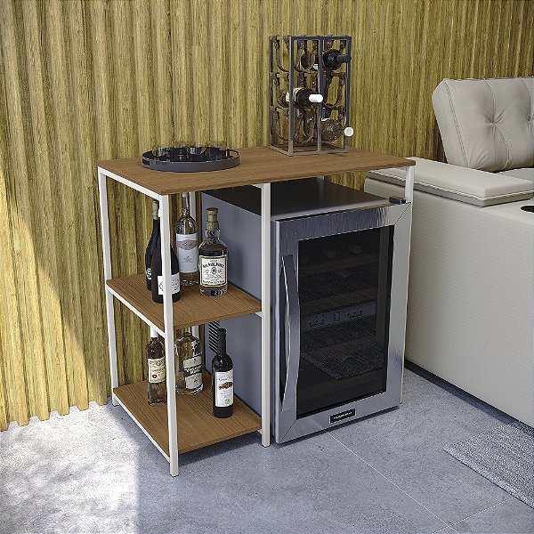 Carrinho Adega Cervejeira - LI044 - Canela/Branco - Linha Industrial - Kappes Crome