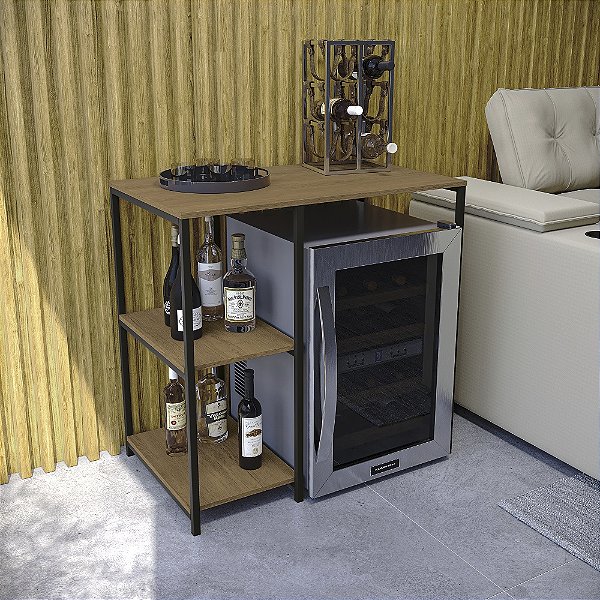 Carrinho Adega Cervejeira - LI044 - Freijo/Preto - Linha Industrial - Kappes Crome
