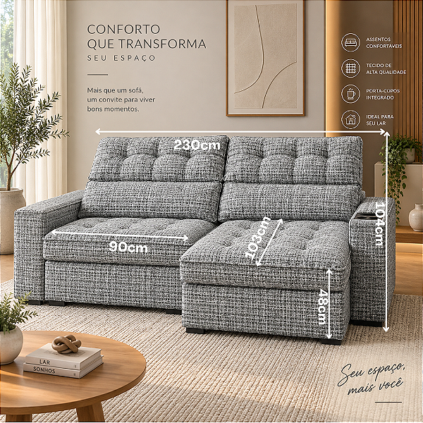 Sofá Retratil e Reclinável Blazer 230cm - Estofados Rincão