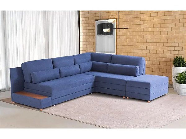 Sofa de Canto Vira-Cama Courie c/ Aparador - Rincão Estofados