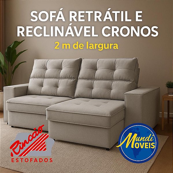 Sofá Retrátil e Reclinável Cronos 200cm - Estofados Rincão