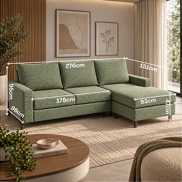 Sofá Haval com Chaise 276cm 02 módulos - Rincão Estofados