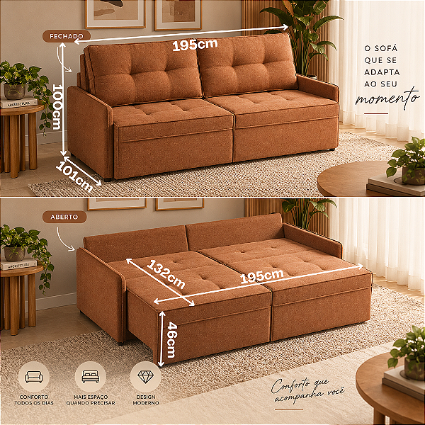 Sofa Cama Spin 195cm - Rincão Estofados
