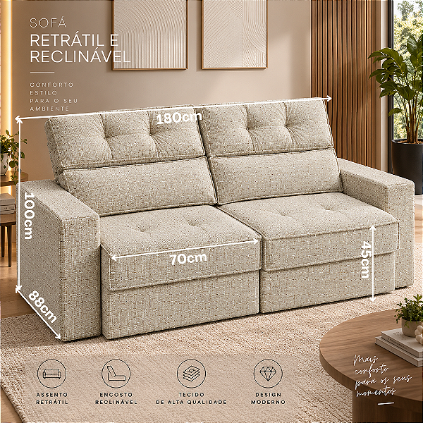 Sofá Retratil e Reclinável Strada 180cm - Estofados Rincão