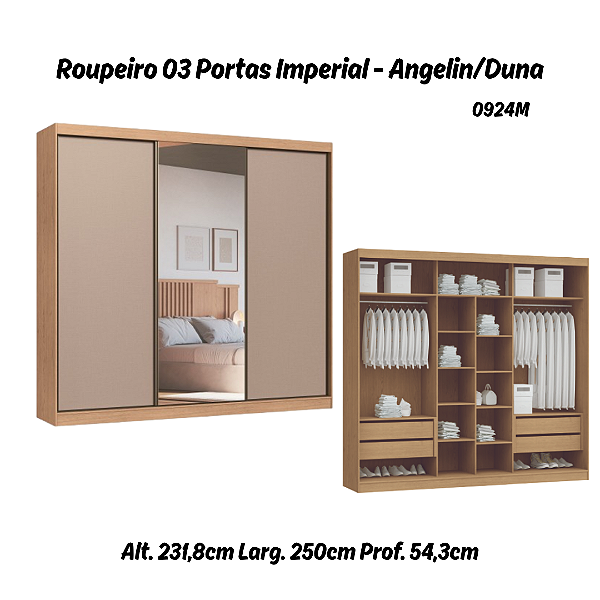 Roupeiro 03 Portas Imperial New 100% MDF - 0924M - Angelin/Duna - Moveis Castro