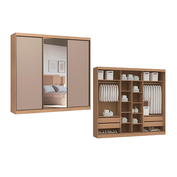Roupeiro 03 Portas Imperial New 100% MDF - 0924M - Angelin/Duna - Moveis Castro