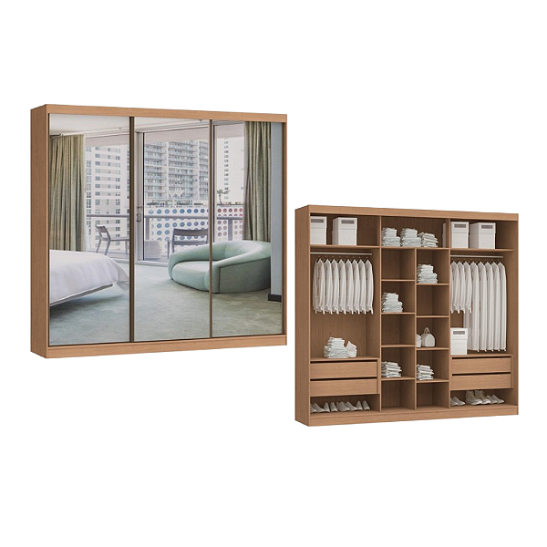 Roupeiro 03 Portas Espelho Imperial New 100% MDF - 09243E - Angelin - Moveis Castro