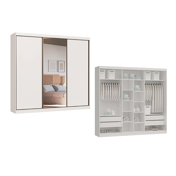 Roupeiro 03 Portas Imperial New 100% MDF - 0924M - Branco - Moveis Castro