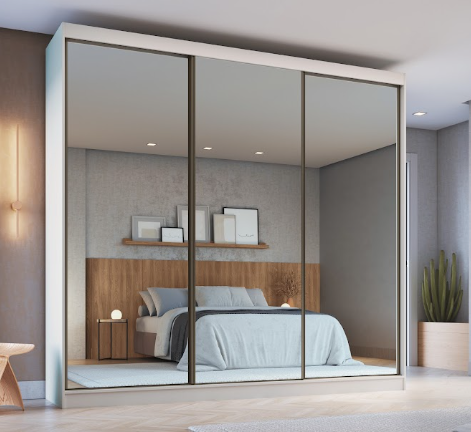 Roupeiro 03 Portas Espelho Imperial New 100% MDF - 0924M3E - Branco - Moveis Castro