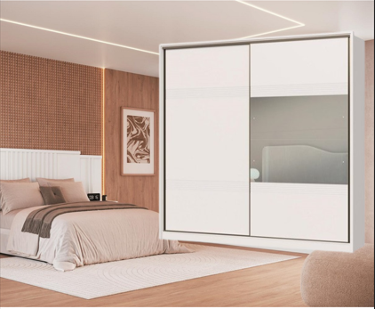 Roupeiro 02 Portas 100% MDF Coliseu - 0922M1E - Branco - Moveis Castro