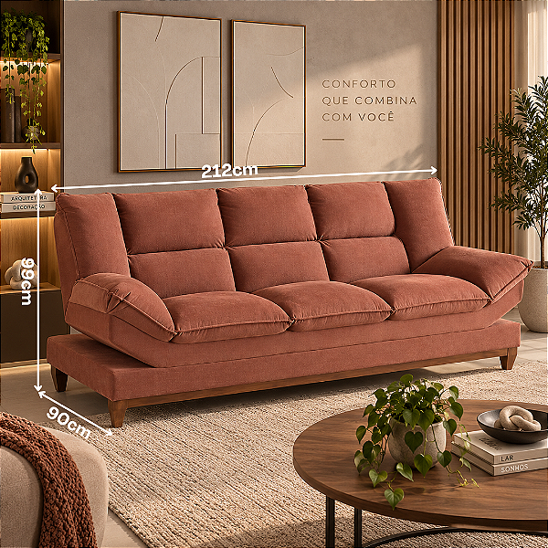 Sofá 03 Lugares Azera 212cm - Estofados Rincão