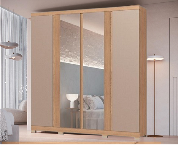 Roupeiro 04 Portas Jasper 100% MDF c/ Espelho - 3270M - Angelin/Duna - Moveis Castro