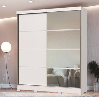 Roupeiro 02 Portas de Correr Pontal 100% MDF c/ Espelho G - 0920M - Branco - Moveis Castro