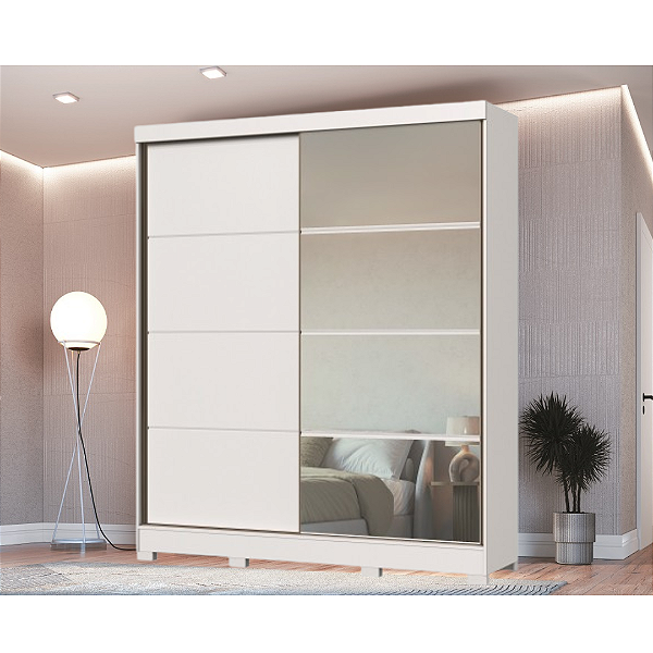 Roupeiro 02 Portas de Correr Pontal 100% MDF com Espelho - 0920M - Branco - Moveis Castro