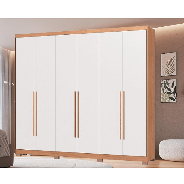 Roupeiro 06 Portas Brescia - 3387A - Cedro/Branco - Moveis Castro