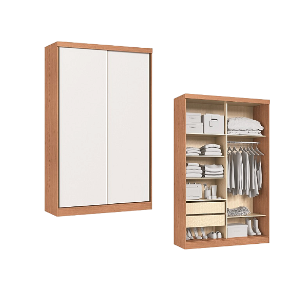 Roupeiro 02 Portas de Correr Rubi - 3927A - Cedro/Branco - Moveis Castro