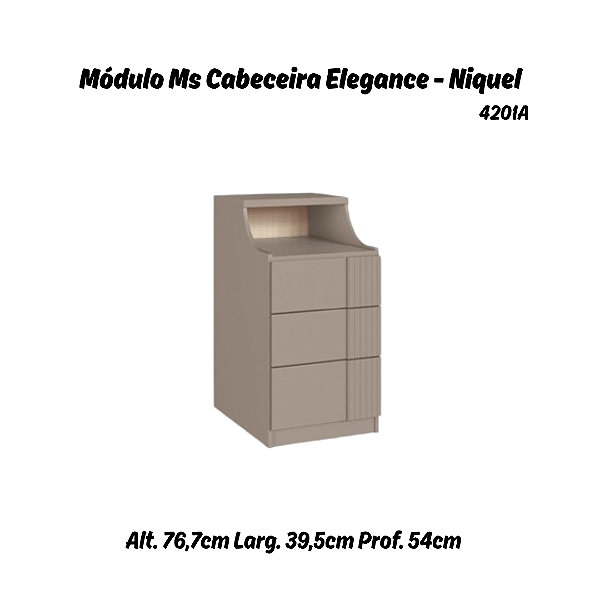 Modulo Mesa de Cabeceira Canelado - 4201A - Niquel - Linha Elegance - Moveis Castro