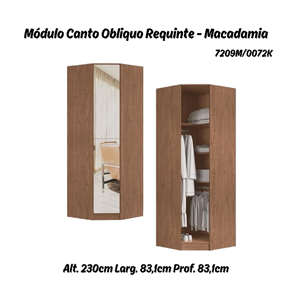 Modulo Canto Obliquo Requinte com Espelho - 7209M - Macadamia - Móveis Castro