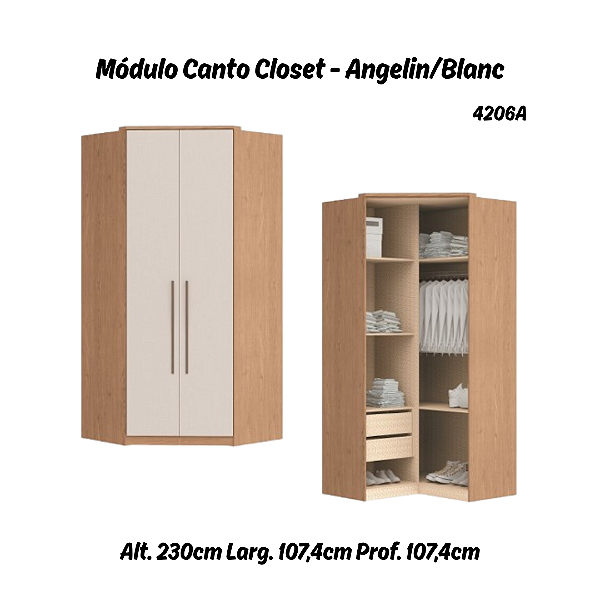 Módulo Canto Closet - Linha Elegance - 4206A - Angelin/Blanc - Móveis Castro
