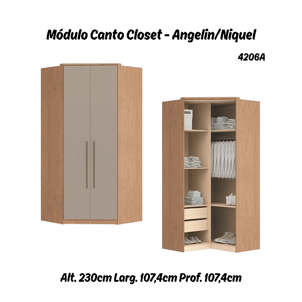 Módulo Canto Closet - Linha Elegance - 4206A - Angelin/Niquel - Móveis Castro