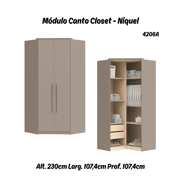 Módulo Canto Closet - Linha Elegance - 4206A - Niquel - Móveis Castro